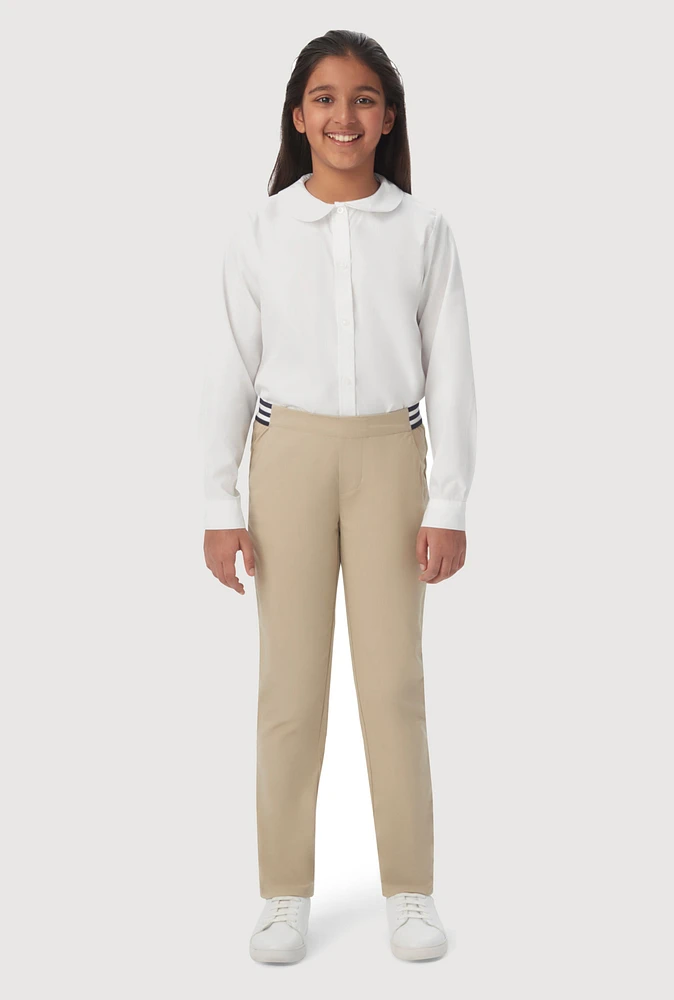 French Toast Girls 4-6x Striped Band Straight Leg Khaki Pants, Khaki, Size 6