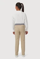 French Toast Girls 4-6x Striped Band Straight Leg Khaki Pants, Khaki, Size 6
