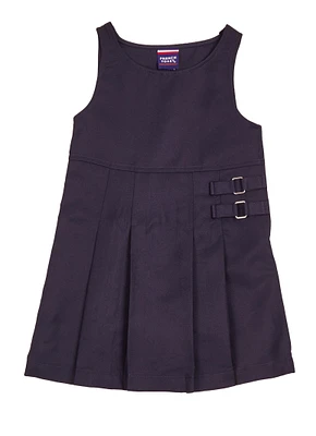 French Toast Girls 4-6x Double Buckle Pleated Jumper, Blue,