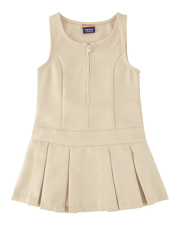 French Toast Girls 4-6x Heart Zip Pleated Jumper, Khaki, Size 6X