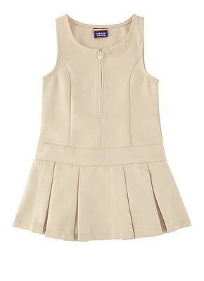French Toast Girls 4-6x Heart Zip Pleated Jumper, Khaki, Size 6X