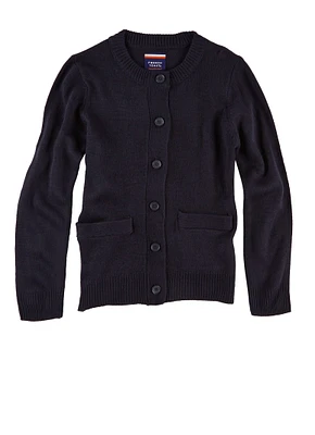 French Toast Girls 4-6x Crew Neck Pocket Cardigan, Blue, Size 4-5