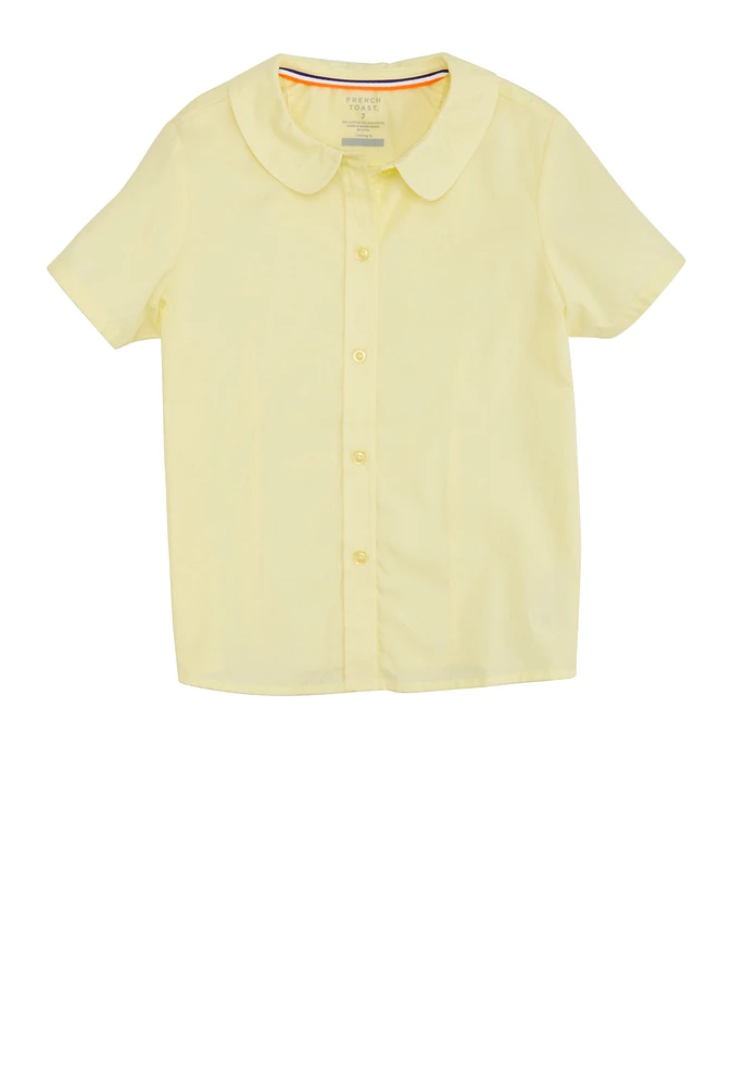 French Toast Girls 4-6x Peter Pan Collar Short Sleeve Shirt, Yellow, Size 8