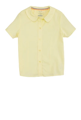 French Toast Girls 4-6x Peter Pan Collar Short Sleeve Shirt, Yellow, Size 8