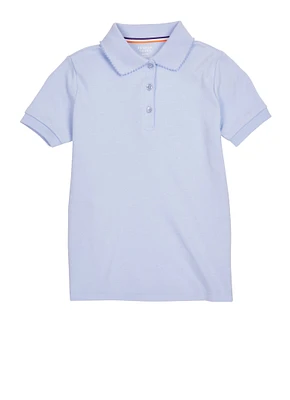 French Toast Girls 7-16 Short Sleeve Scalloped Collar Polo Shirt, Blue, Size 7-8