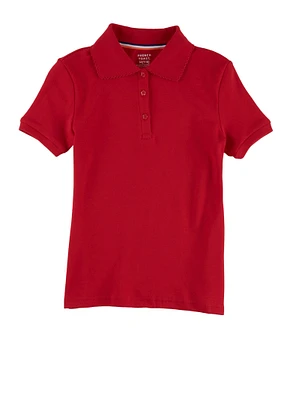 French Toast Girls 7-16 Solid Scalloped Collar Interlock Polo Shirt, Red, Size 7-8