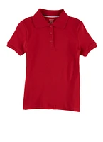 French Toast Girls 7-16 Solid Scalloped Collar Interlock Polo Shirt, Red, Size 7-8