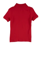 French Toast Girls 7-16 Solid Scalloped Collar Interlock Polo Shirt, Red, Size 7-8