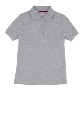 French Toast Girls 7-16 Scalloped Collar Interlock Polo Shirt, Grey, Size 7-8