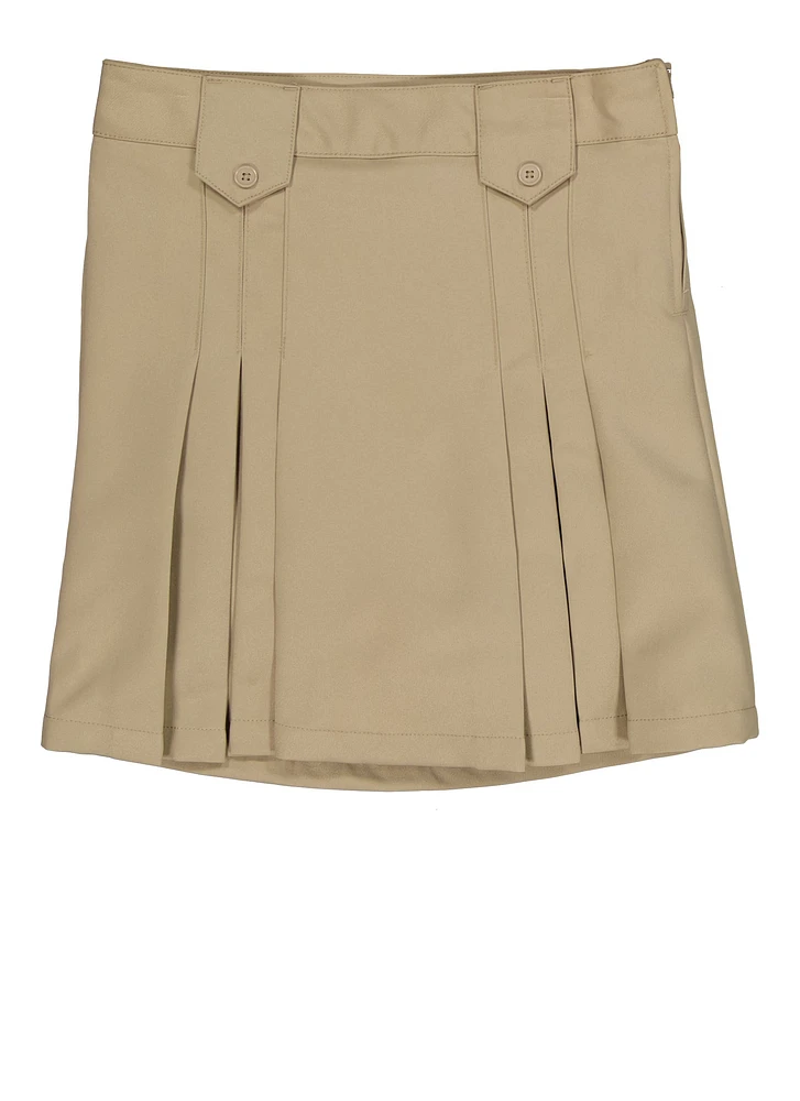 French Toast Girls 7-16 Two Button Detail Pleated Skirt, Khaki, Size 8