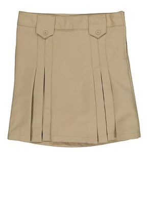 French Toast Girls 7-16 Two Button Detail Pleated Skirt, Khaki, Size 10