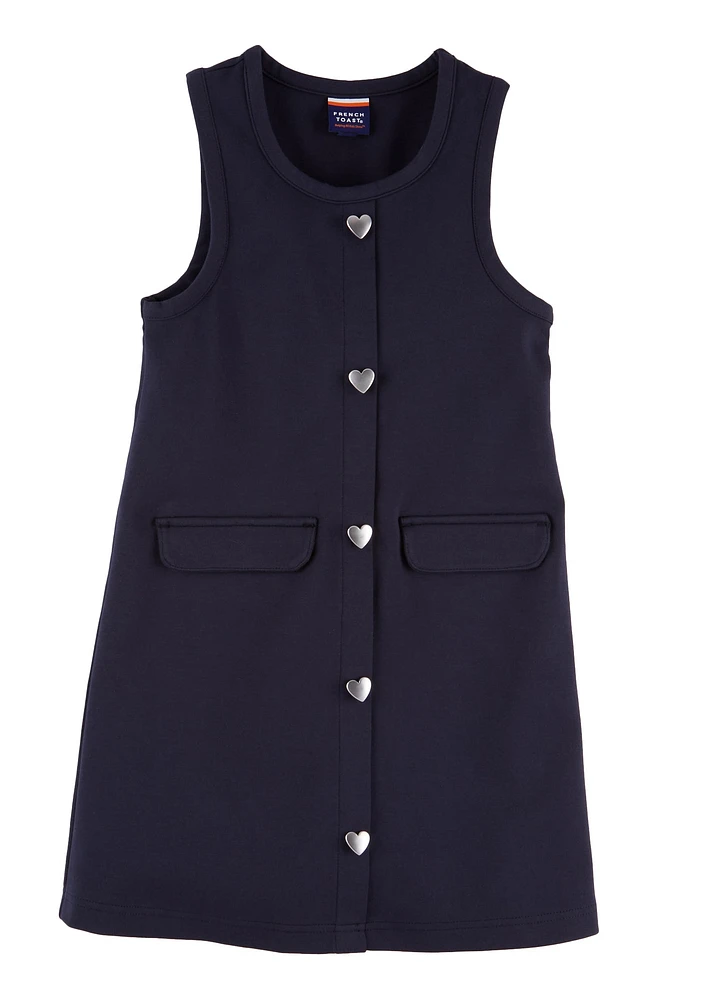 French Toast Girls 7-16 Heart Button Front Pocket Jumper, Blue, Size 14-16