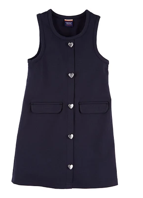 French Toast Girls 7-16 Heart Button Front Pocket Jumper, Blue, Size 14-16