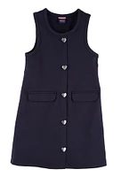 French Toast Girls 7-16 Heart Button Front Pocket Jumper, Blue, Size 14-16