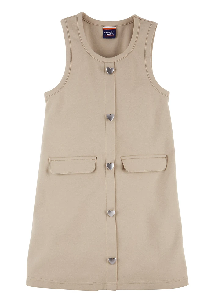 French Toast Girls 7-16 Heart Button Front Jumper, Beige, Size 10-12