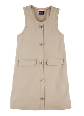 French Toast Girls 7-16 Heart Button Front Jumper, Beige, Size 10-12