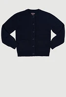 French Toast Girls 7-16 Crew Neck Cardigan, Blue, Size M