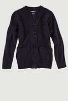 French Toast Girls 7-16 Crewneck Sweater Cardigan, Blue, Size 7-8