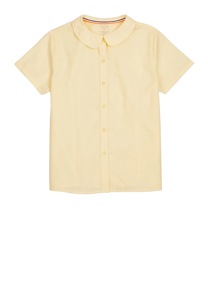 French Toast Girls 16-20 Peter Pan Collar Button Front Shirt, Yellow, Size 20
