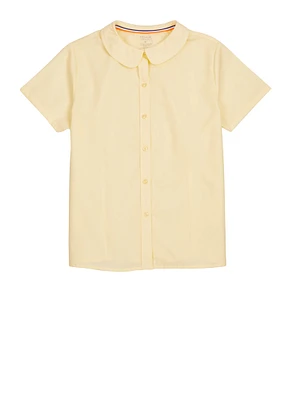 French Toast Girls 16-20 Peter Pan Collar Button Front Shirt, Yellow, Size 20