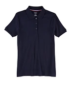 French Toast Girls 16-20 Picot Collar Polo Shirt, Blue, Size 18-20H