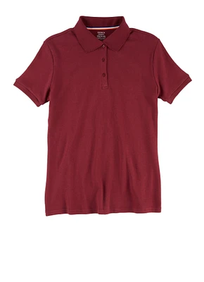 French Toast Girls 16-20 Picot Collar Short Sleeve Polo Shirt, Burgundy, Size 18-20H