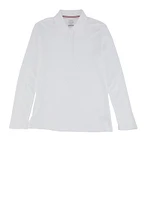 French Toast Girls 16-20 Interlock Long Sleeve Polo Shirt, White, Size 18-20H