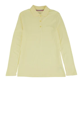 French Toast Girls 16-20 Picot Collar Long Sleeve Polo Shirt, Yellow, Size 18-20H