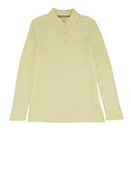 French Toast Girls 16-20 Picot Collar Long Sleeve Polo Shirt, Yellow, Size 18-20H