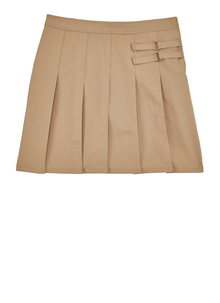 French Toast Girls 16-20 Two Tab Pleated Scooter Skirt, Khaki, Size 20