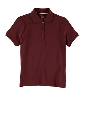 French Toast Girls Plus Size 10.5-20.5 Picot Collar Polo Shirt, Burgundy, Size 10-12P