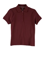 French Toast Girls Plus Size 10.5-20.5 Picot Collar Polo Shirt, Burgundy, Size 10-12P