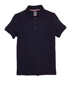 French Toast Girls Plus Size 10-20 Picot Polo Shirt, Blue, Size 18-20P