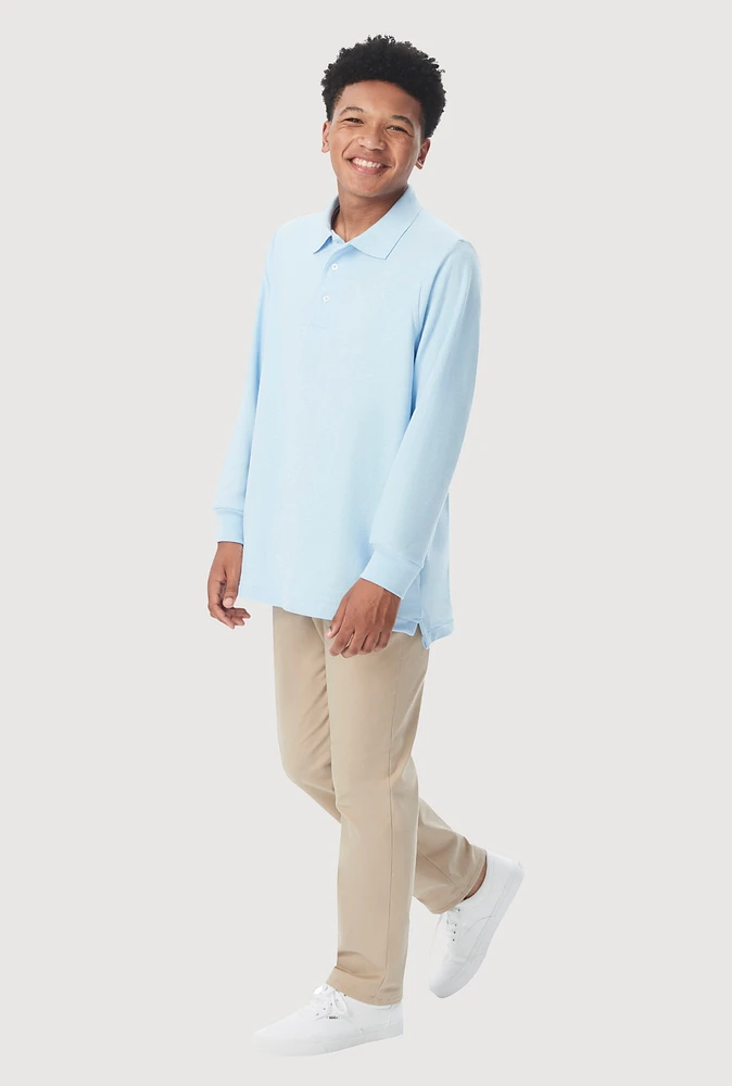 French Toast Boys 4-7 Long Sleeve Pique Polo, Blue, Size S
