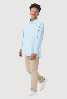 French Toast Boys 4-7 Long Sleeve Pique Polo, Blue,