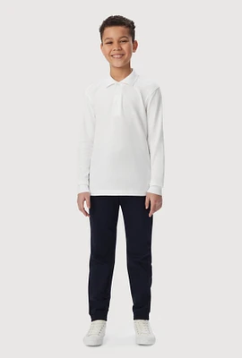 French Toast Boys 4-7 Solid Long Sleeve Pique Polo, White, Size 4-5