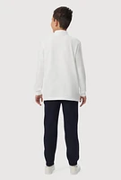 French Toast Boys 4-7 Solid Long Sleeve Pique Polo, White, Size 4-5