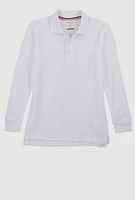 French Toast Boys 4-7 Solid Long Sleeve Pique Polo, White, Size 4-5