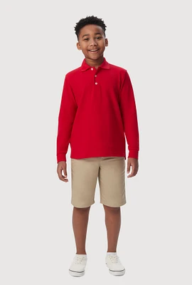 French Toast Boys 4-7 Solid Long Sleeve Polo Top, Red, Size 4-5