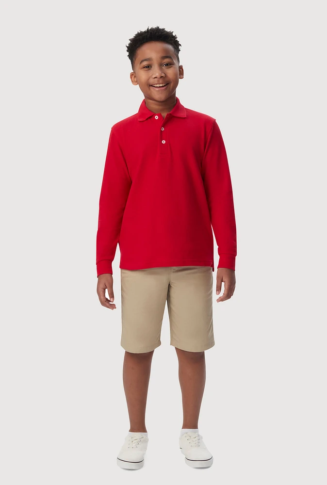 French Toast Boys 4-7 Solid Long Sleeve Polo Top, Red, Size 6-7