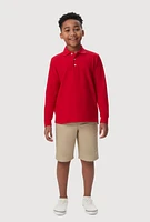 French Toast Boys 4-7 Solid Long Sleeve Polo Top, Red, Size 6-7