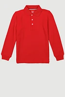 French Toast Boys 4-7 Solid Long Sleeve Polo Top, Red, Size 6-7