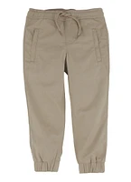 French Toast Boys 4-7 Twill Solid Drawstring Joggers, Khaki, Size 7