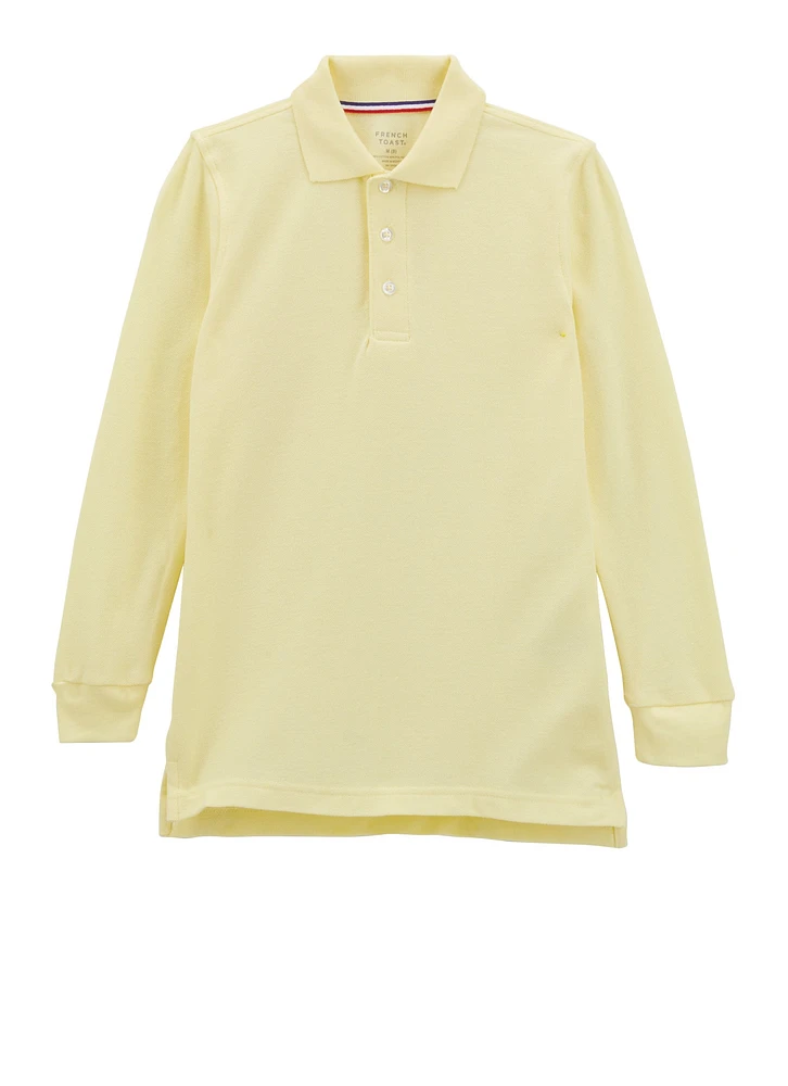 French Toast Boys 8-14 Long Sleeve Pique Polo, Yellow, Size 14-16