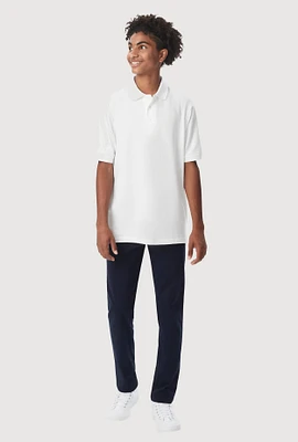 French Toast Boys 16-20 Short Sleeve Pique Polo, White, Size 16