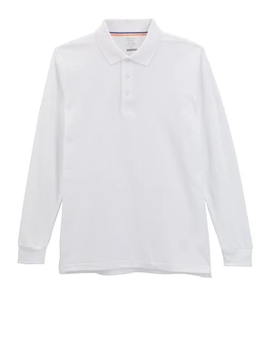 French Toast Boys Husky 18-20 Long Sleeve Pique Polo, White, Size 18-20