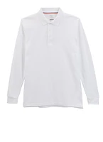 French Toast Boys Husky 18-20 Long Sleeve Pique Polo, White, Size 18-20