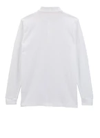 French Toast Boys Husky 18-20 Long Sleeve Pique Polo, White, Size 18-20