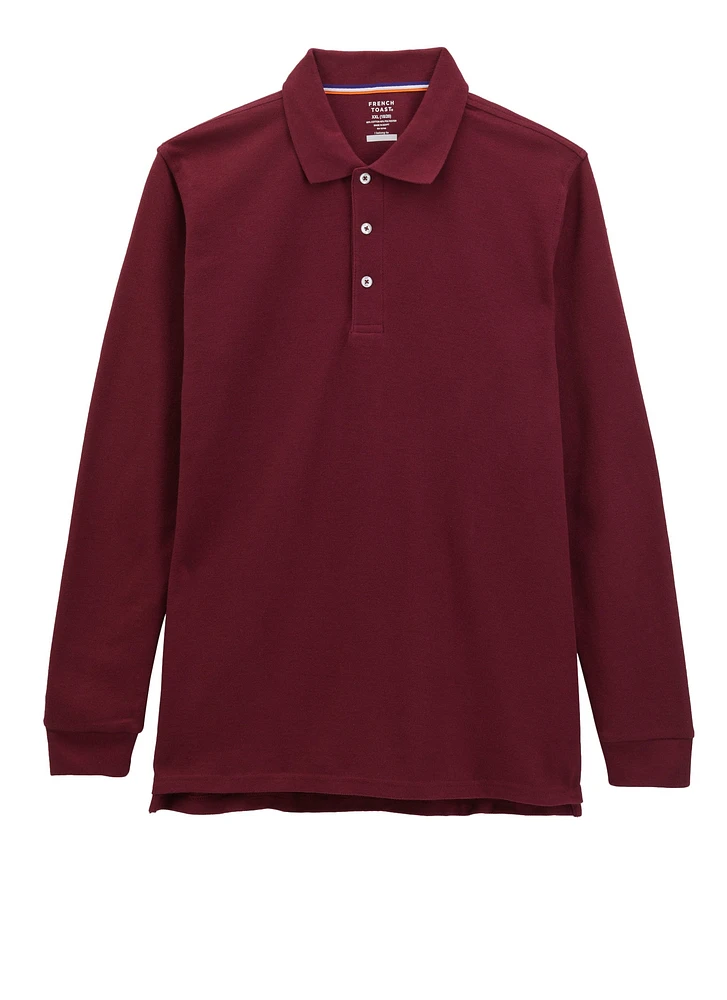 French Toast Boys Husky 18-20 Long Sleeve Polo Shirt, Burgundy, Size 18-20