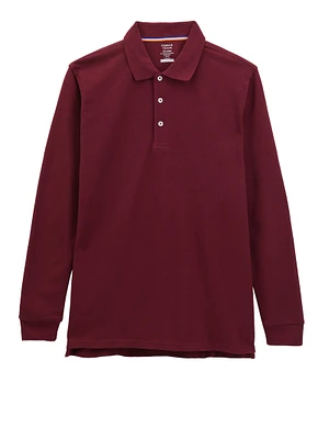 French Toast Boys Husky 18-20 Long Sleeve Polo Shirt, Burgundy, Size 18-20